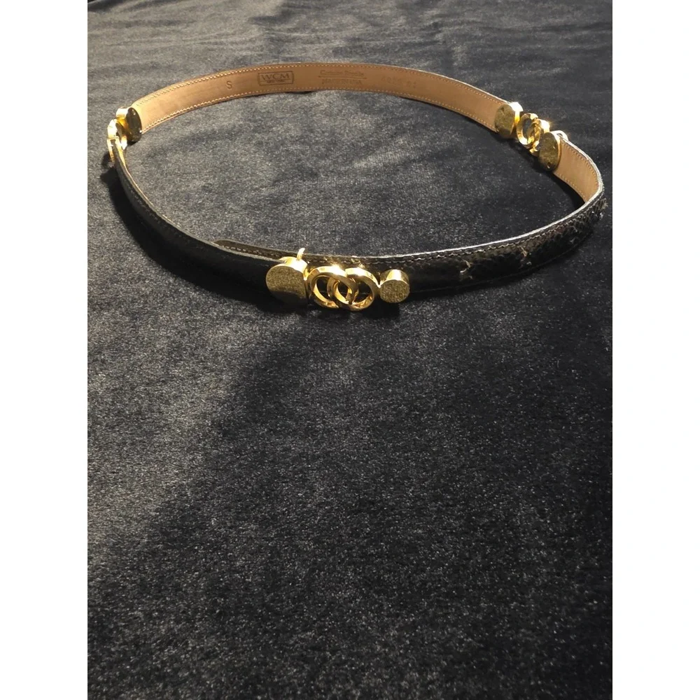 WCM NEW YORK   Black Genuine Reptile & Brass Bold Statement Belt Size SMALL